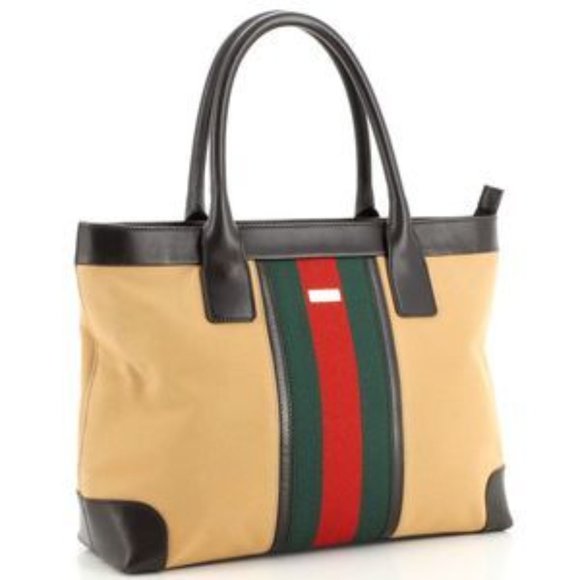 Gucci Vintage Web Tote GG Canvas with Leather Medium Neutral - Picture 2 of 7